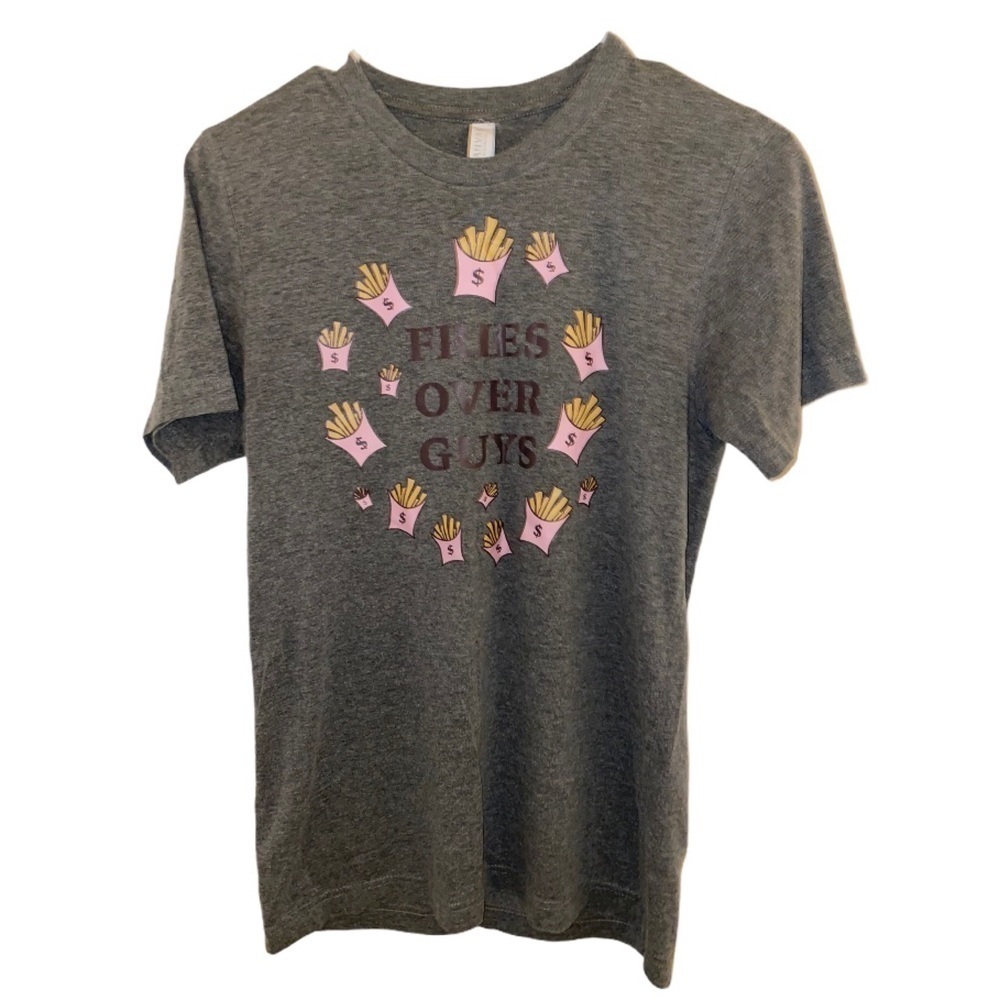 BELLA CANVAS Fries Over Guys Gray Graphic T-Shirt Size S